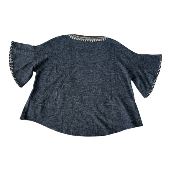 THML Blue Short Sleeve Open Front Floral Cardigan with Belle Sleeves - Picture 3 of 5